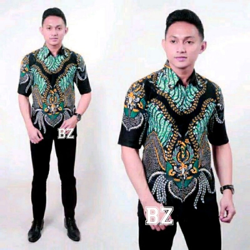 BSWART Batik HRB026 kenongo Hem Pendek anjani biru Pekalongan M L XL XXL NUKU BATIK Kemeja batik Pria MURAH Modern Grosir