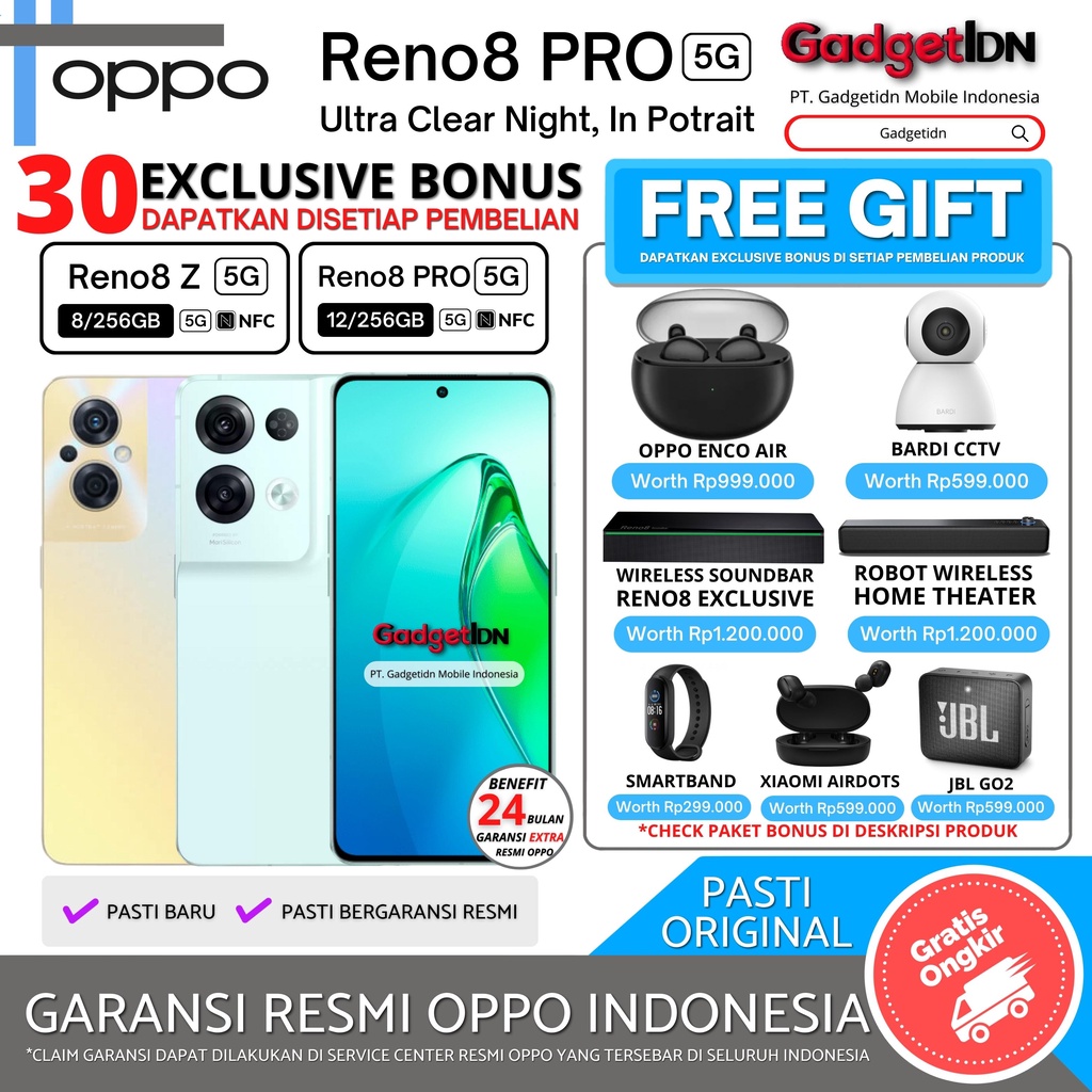 OPPO RENO 8 PRO 5G | RENO 8 Z 5G 12/256GB 8/256GB ( + 5GB EXTENSION RAM ) RENO8 PRO  GARANSI RESMI OPPO