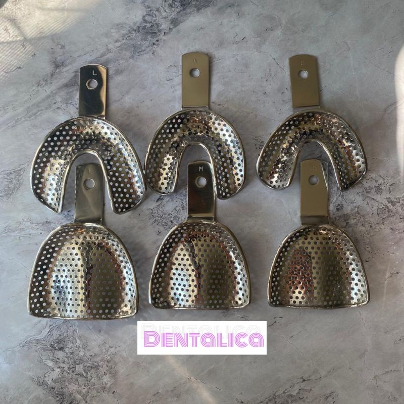 Dental set sendok cetak tidak bergigi bersudut / edentulous tray