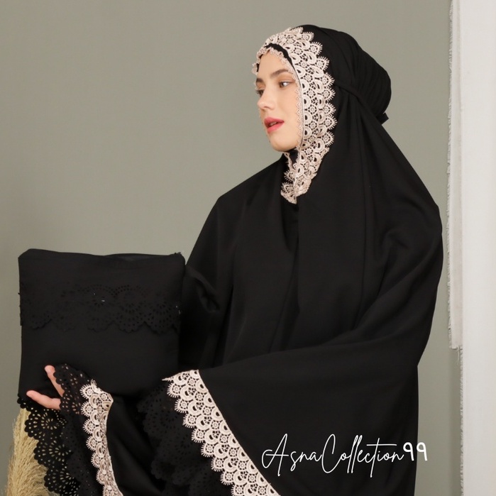 Mukena Dewasa Daily AsnaCollection٩٩ Rempel Lasercut Renda Mewah Jumbo Traveling Cantik