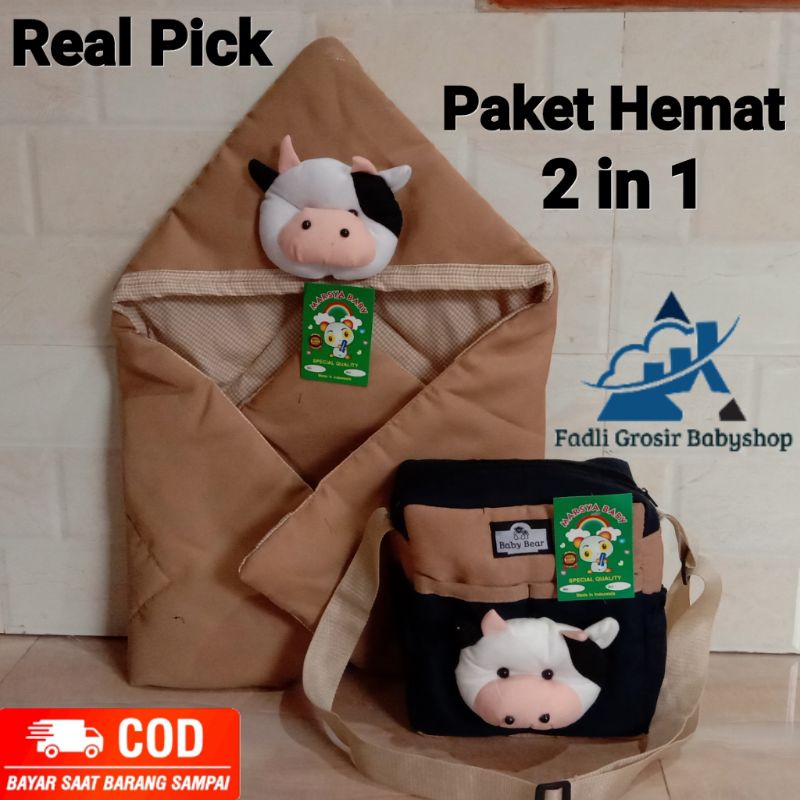 Paket Hemat ( 2 In 1 ) Selimut Bayi Boneka Sapi Dan Tas Bayi Boneka Sapi