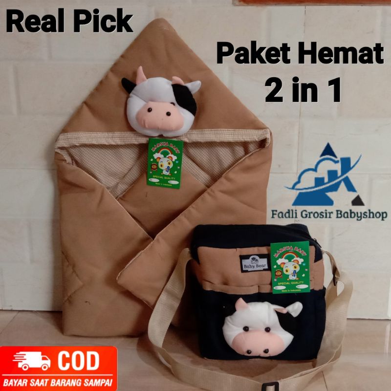 Paket Hemat ( 2 In 1 ) Selimut Bayi Boneka Sapi Dan Tas Bayi Boneka Sapi