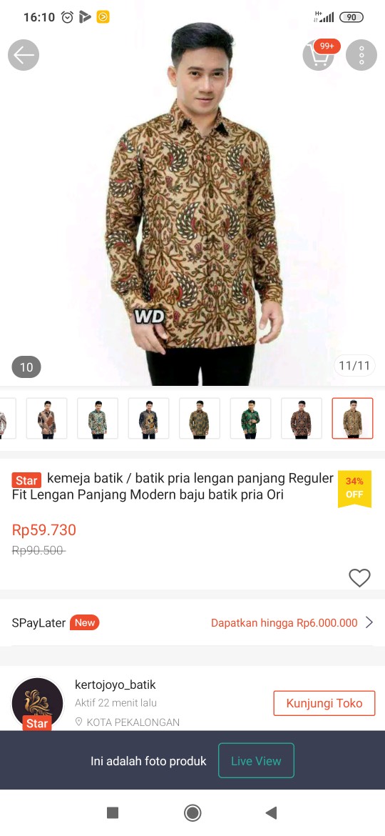 Kemeja Batik / Batik Pria Lengan Panjang Reguler Fit Lengan Panjang Modern Baju Batik Pria Ori