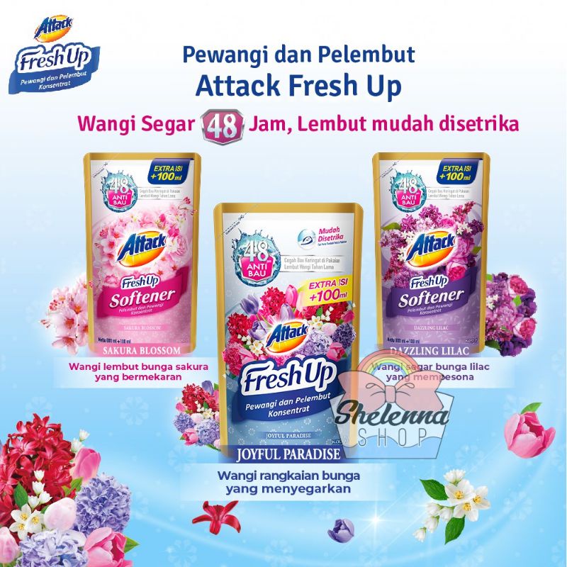 Attack Fresh Up Softener Sakura Blossom Dazzling Lilac &amp; Joyful Paradise 700+100 ml