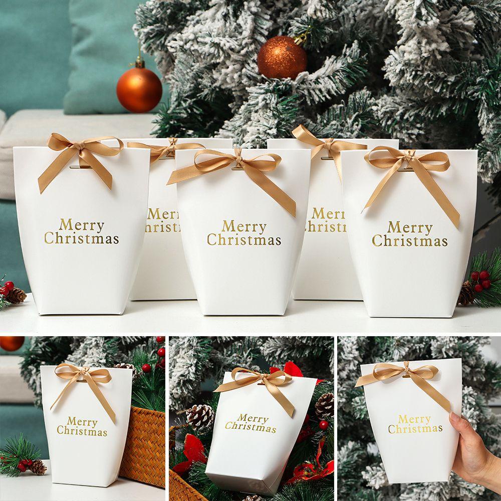 Top 5PCS Christmas Gift Box Bronzing Kraft Kertas Kado Saku Dekorasi Pesta