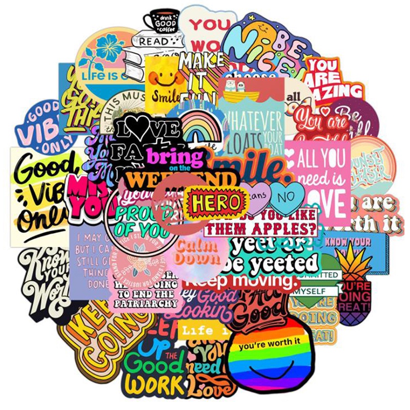 50 Pcs Stiker Segel Motivasi Motif Kutipan