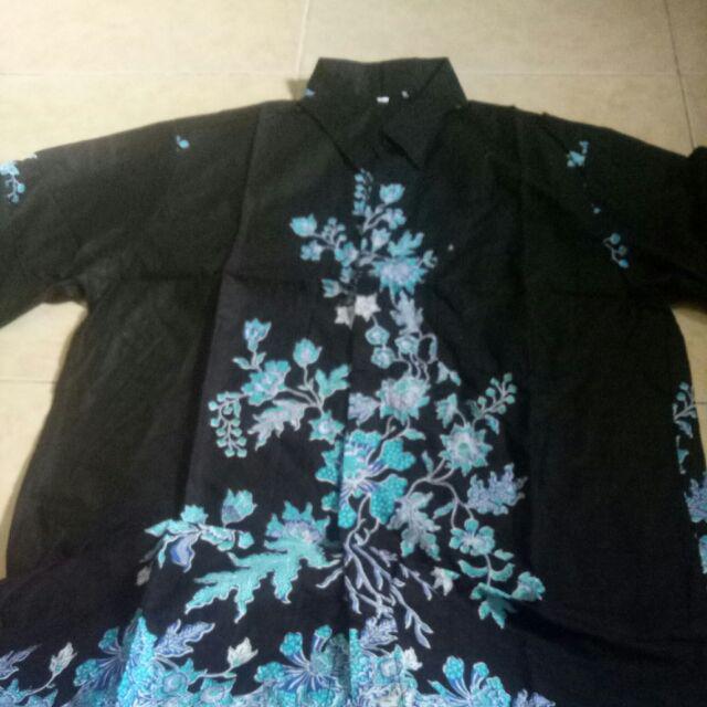 Kemeja Batik Pria Modern Motif Sakura Biru Turkiss
