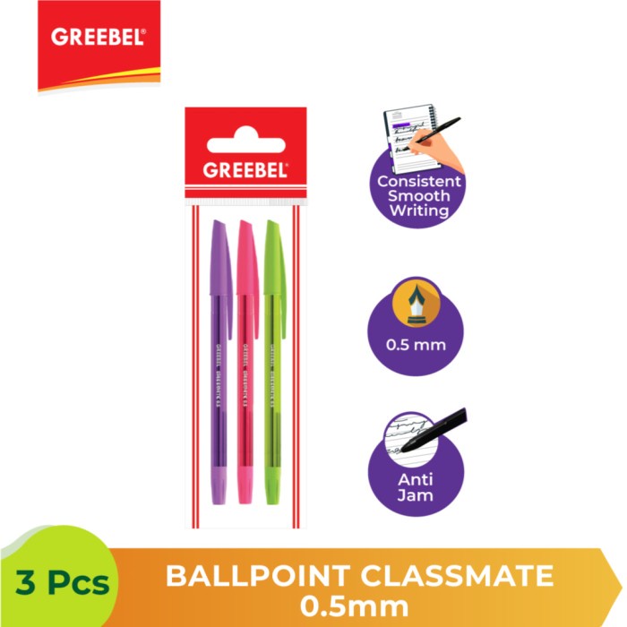 Ballpen Pulpen Greebel Ballpoint Classmate0.5 Black - 3pcs.