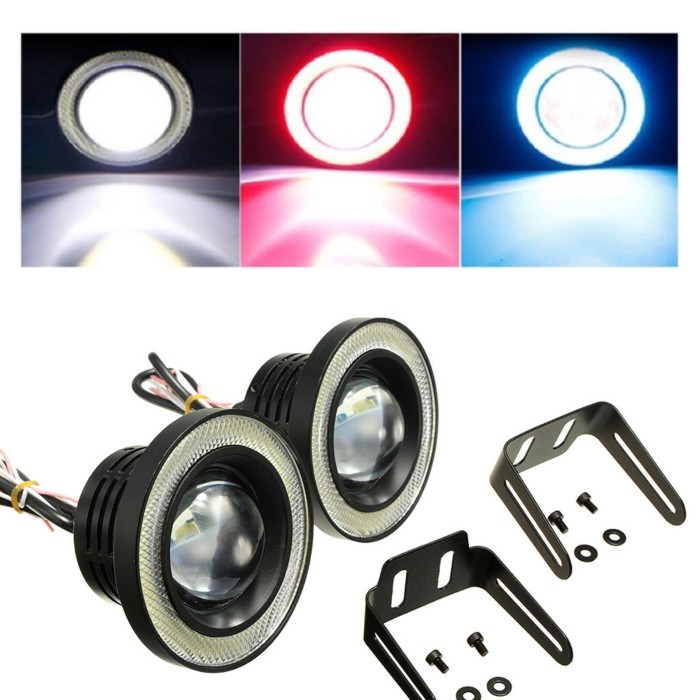 Fog Lamp LED Angel Eyes Lampu Kabut 89mm Universal Head Lights Lensa Projector