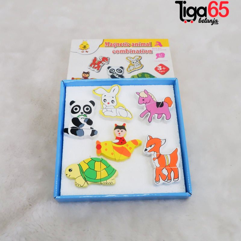 365 Mainan Edukasi Maenan Kayu Magnetik Animal Combination / PUZZLE KAYU PZ117