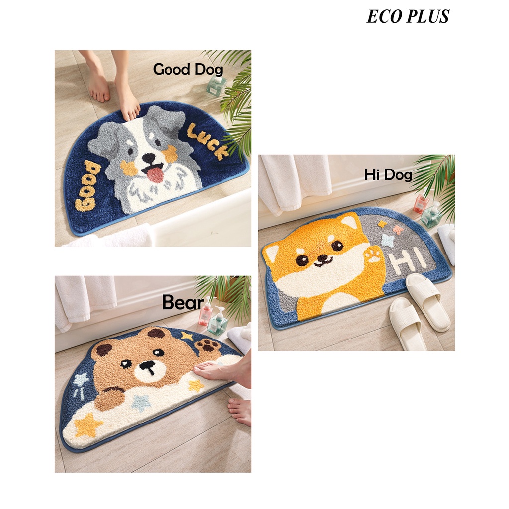 Keset Microfiber anti slip floor Mat carpet Setengah Lingkaran Motif Cat Dog Kucing Anjing