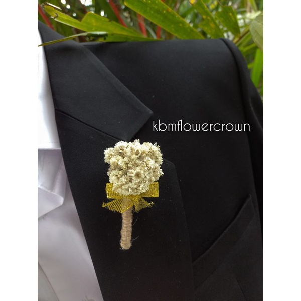 Korsase bunga jas dari bunga kering asli (dried flower) / corsage / boutonniere
