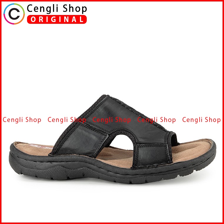 SANDAL CASUAL JIM JOKER PRIA ORIGINAL SLIDE KULIT BRANDED HITAM JJ03