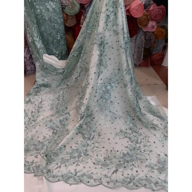 Bahan Kain Tile Lace Bordir Full Payet Dugar Shopee Indonesia