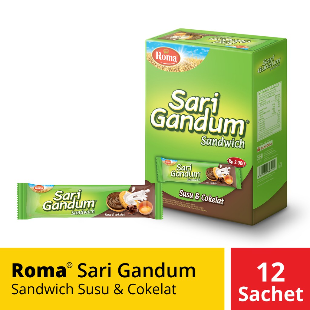 

PROMO ROMA SARI GANDUM COKLAT 12 SC @39 GR TERMURAH