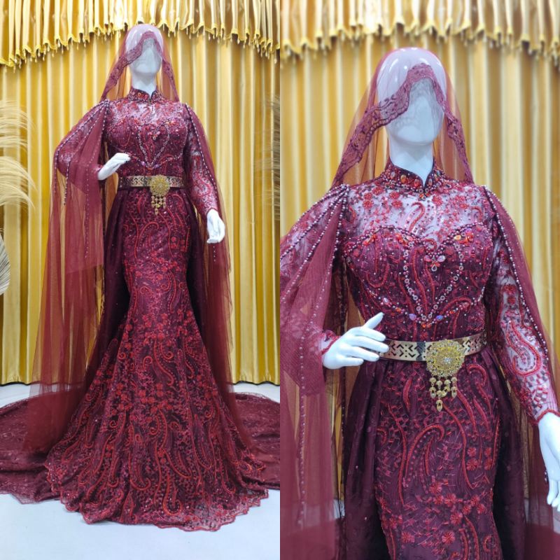 kebaya pengantin span duyung full Payet ekor cantik mewah