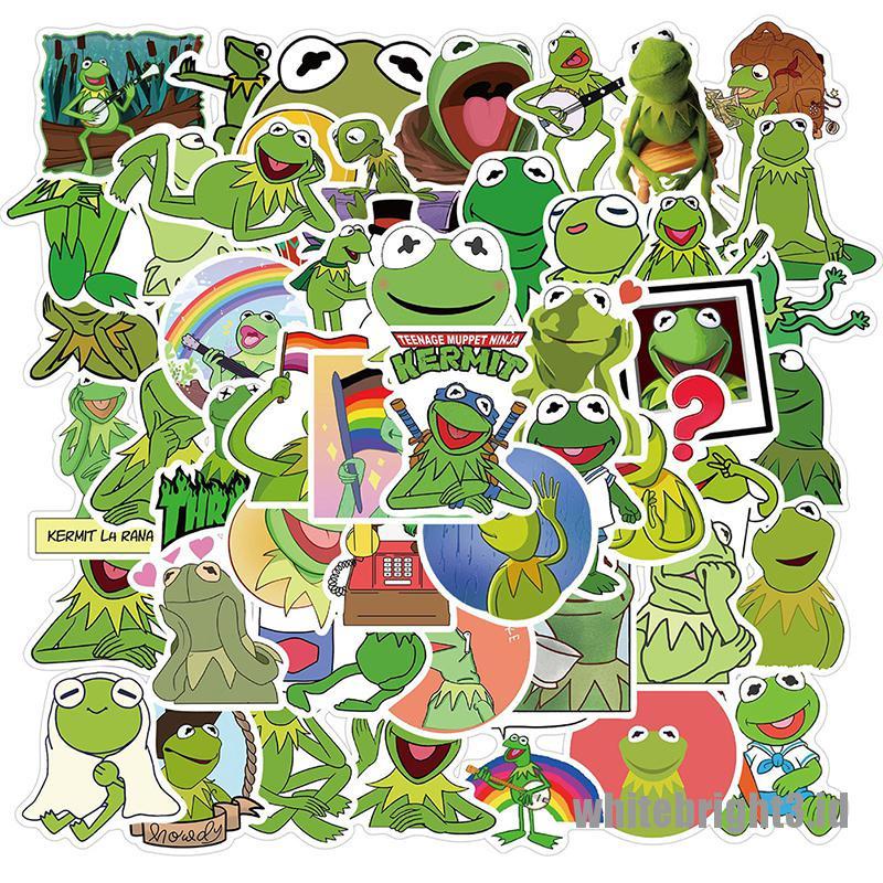 (white3) 50pcs Stiker Kartun Kodok Kermit Untuk Laptop / Gitar / Kulkas / Skateboard