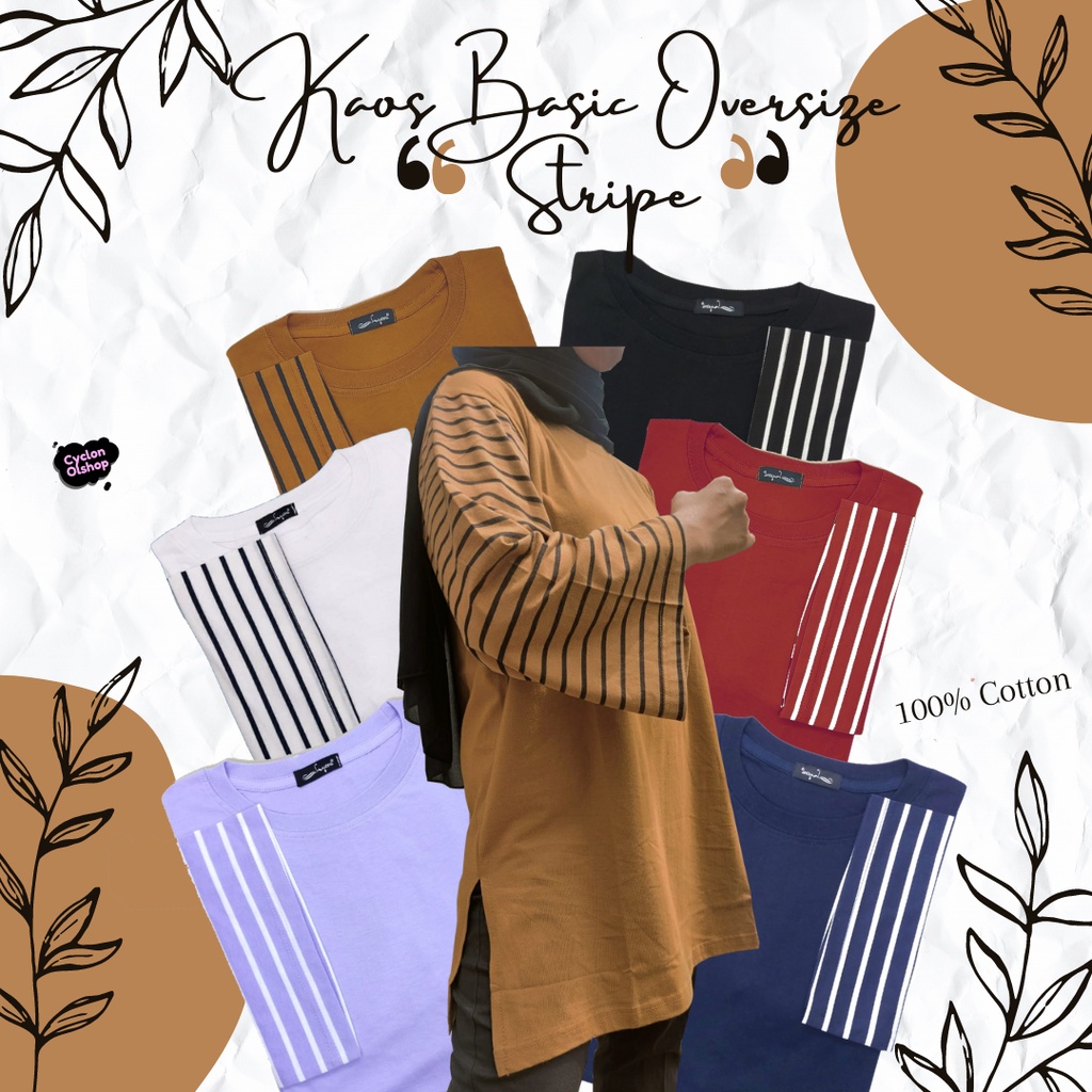 [CYC | COD] REAPICT | Kaos Basic Oversize Stripe Tunik | Cotton Combed | Atasan Trend Wanita Murah Best Seller