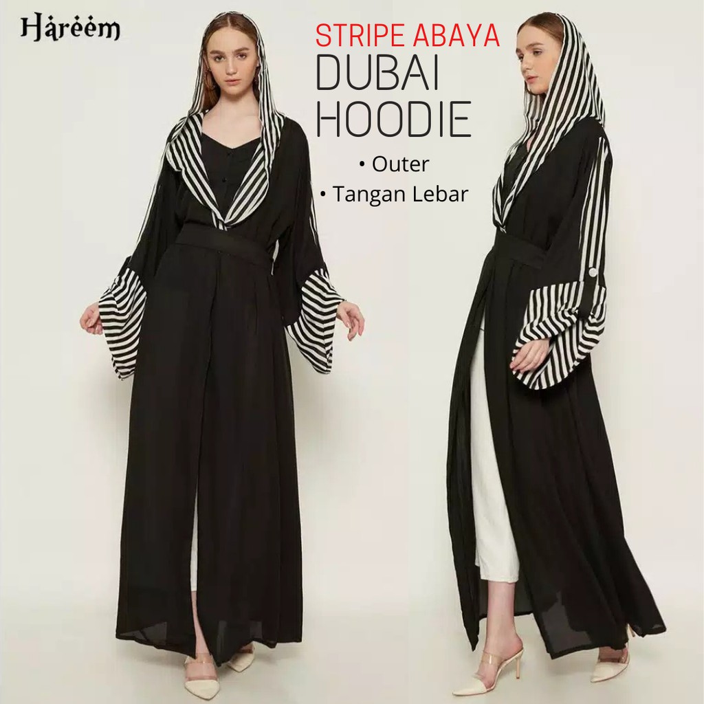 DUBAI ABAYA | STRIPE ABAYA | ABAYA HITAM TANGAN LEBAR | ABAYA HOODIE | ABAYA OUTER | ABAYA SPORTY