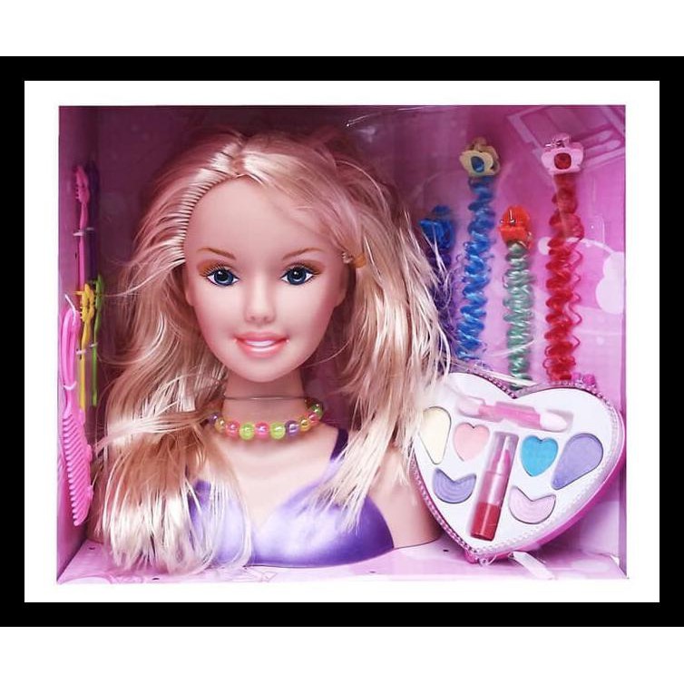  Mainan  Anak Kepala Barbie  Hair Vogue Salon Rambut Make Up 