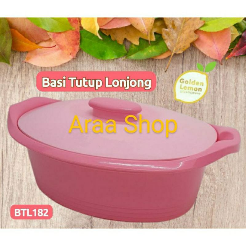 GOLDEN LEMON Basi Tutup Oval Lonjong Pink BTL 182 / Tempat Sayur Tutup / Wadah Saji Plastik Golden S
