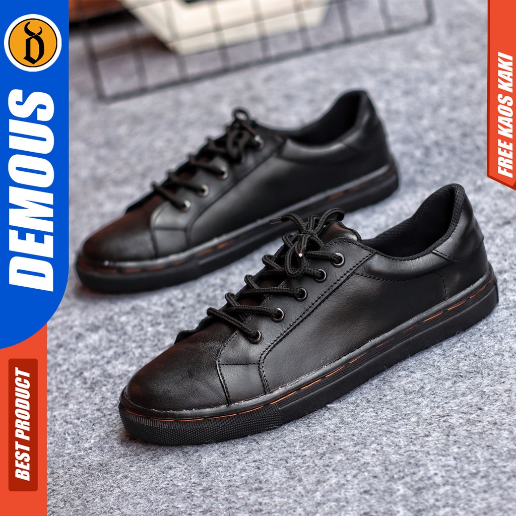 Sepatu Sneakers Pria Sepatu Casual Pria Kulit Asli Sepatu Kerja Kuliah Kondangan Sepatu Hitam Pria DEMOUSOFC ATARIC