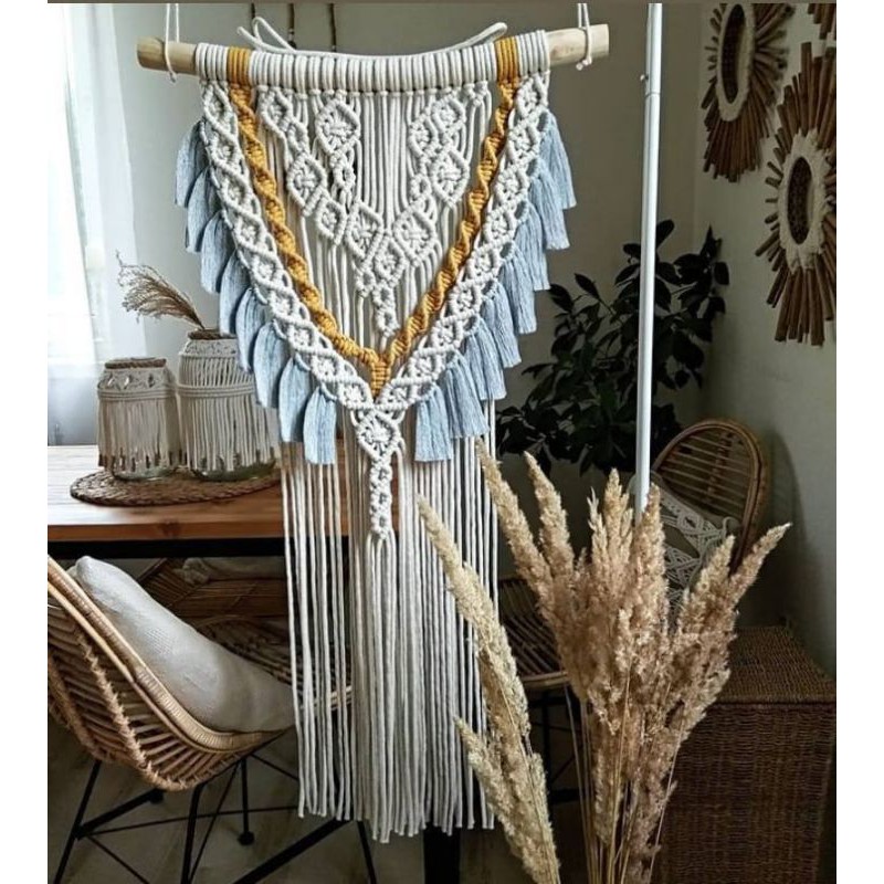 READY STOK) macrame hiasan dinding pinggir baby blue / macrame wall hanging/Dekorasi rumah