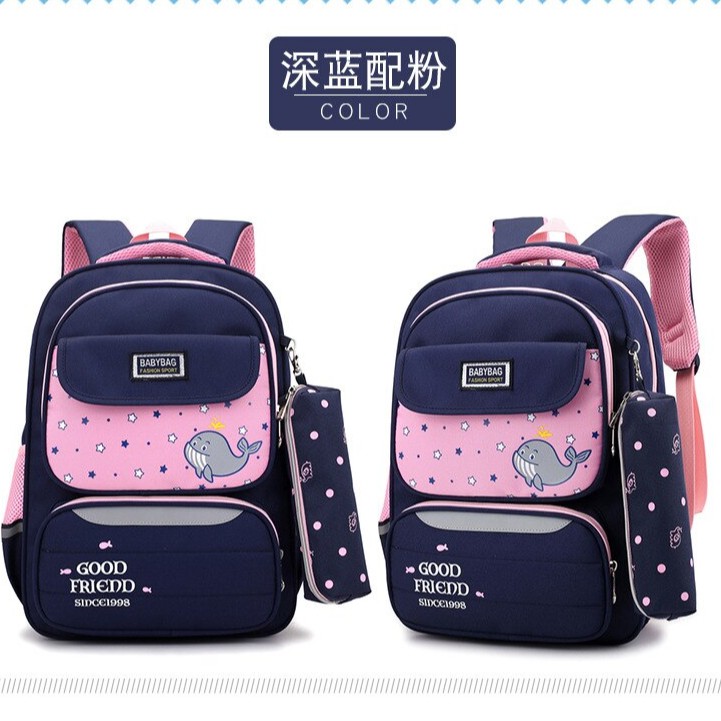 Tas Sekolah untuk Gadis Remaja Sekolah Fashion Tas Ransel Sekolah untuk Anak-anak Tas Hitam Bagpack-NAVY-PINK