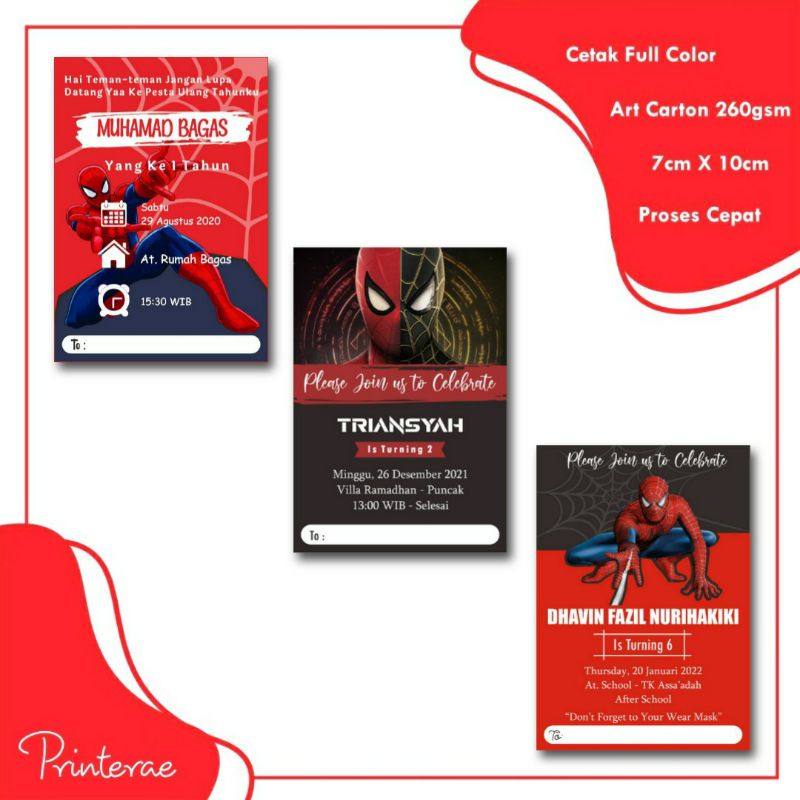 Undangan Ulang Tahun Anak Karakter SPIDERMAN