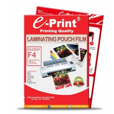 

Laminating Pouch f4 Eprint / KERTAS LAMINATING/ PLASTIK LAMINATING 100lbr