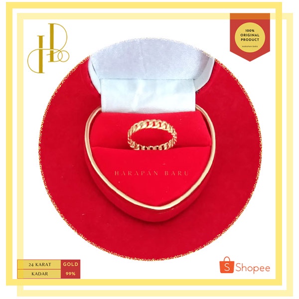 Cincin Emas 24 Karat 99% - Ring Cord | Rantai Lilit | Cincin Kawin, Model Rantai. Model Lilit