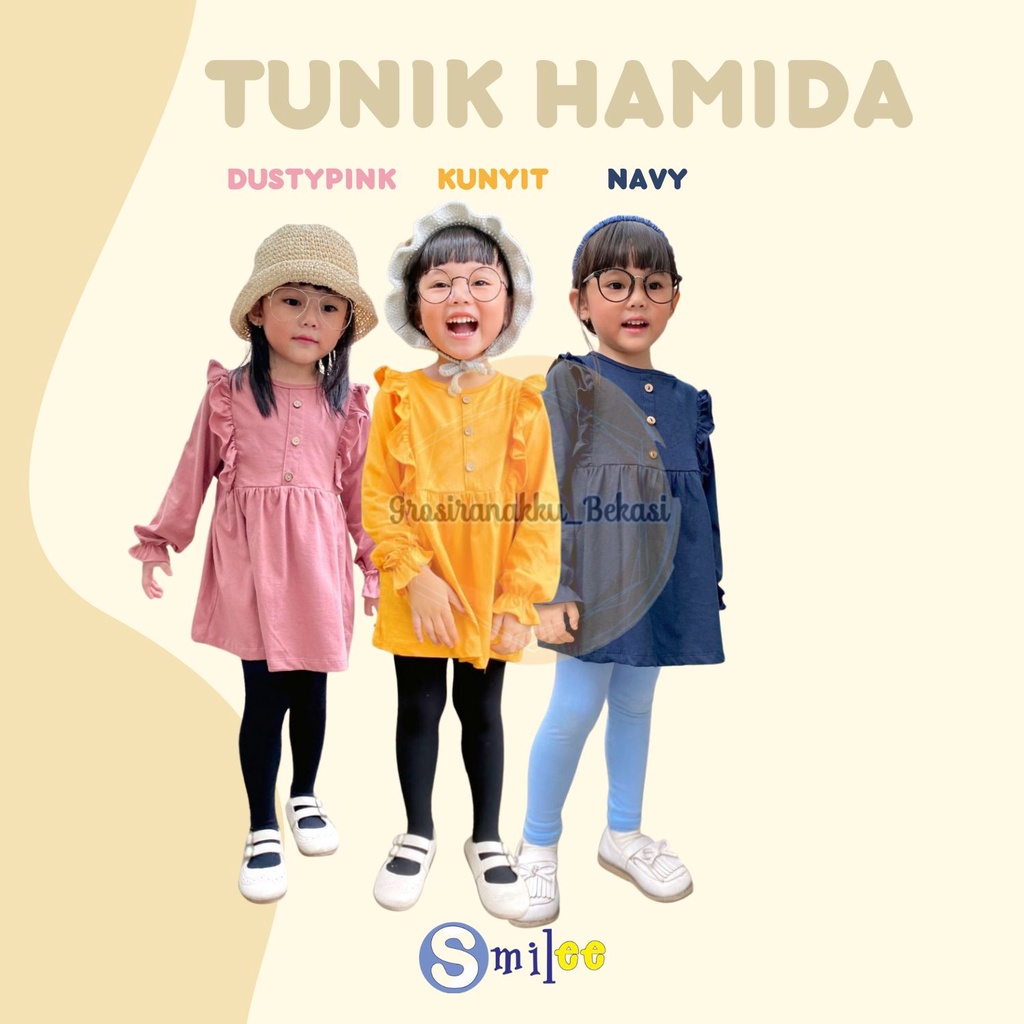 Tunik Anak Kaos Smilee Hamida Mix Warna Size 1-5 Th