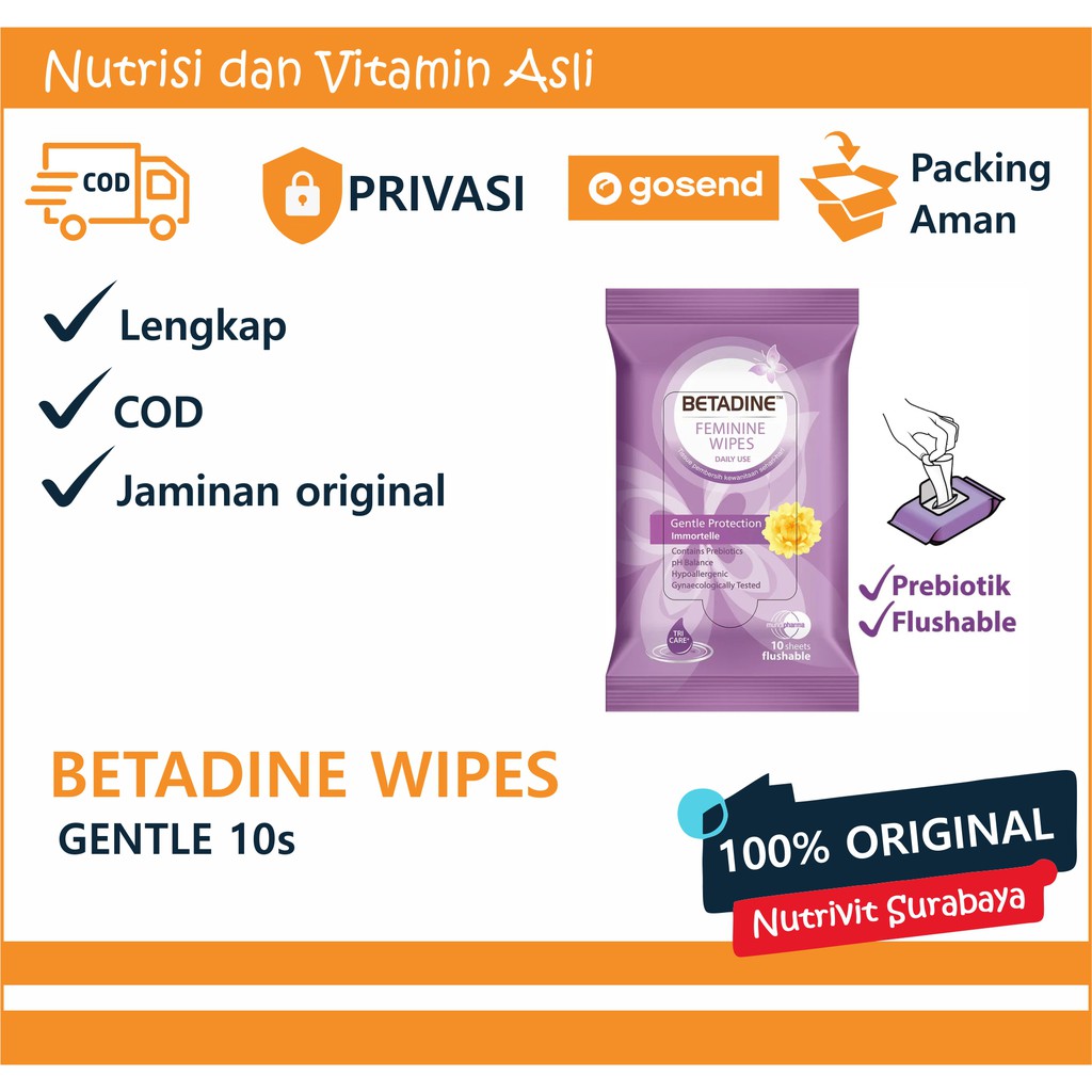 Betadine Feminine Wipes Gentle Protection Immortelle 10's / Pembersih Kewanitaan / Tissue Kewanitaan