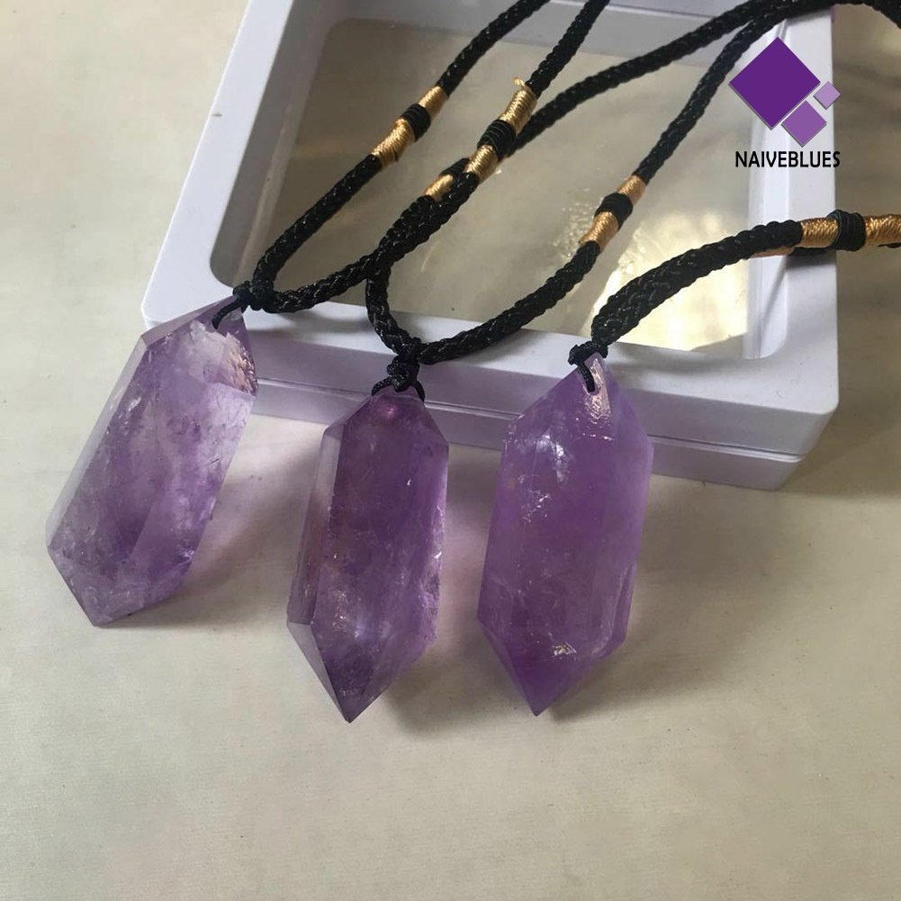 Naiveblue Kalung Rantai Liontin Heksagonal Batu Amethyst Imitasi Untuk Wanita