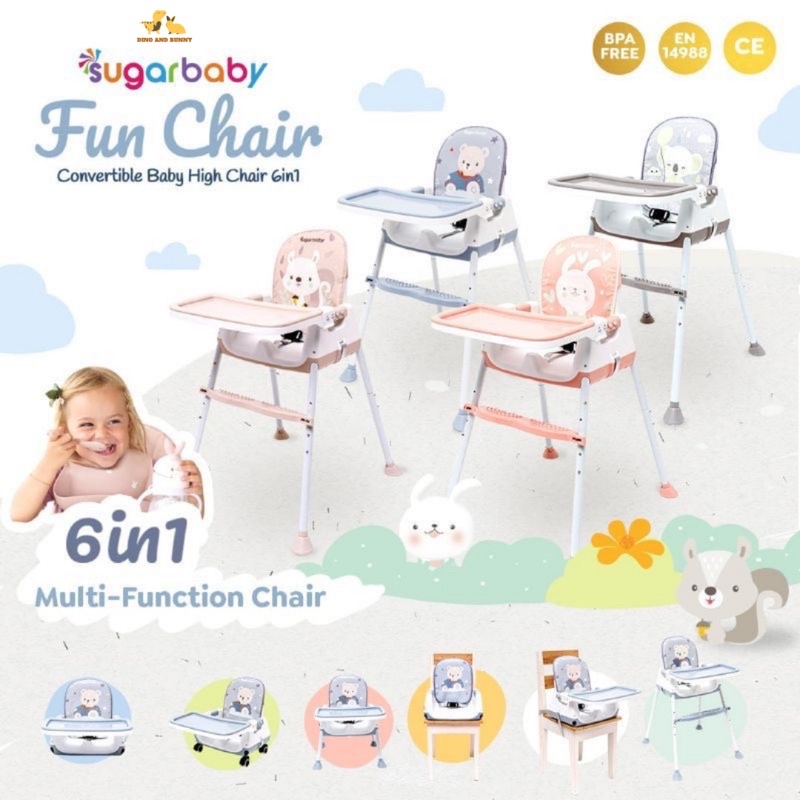 DINOANDBUNNY - FUN CHAIR 6 in 1 CONVERTIBLE BABY HIGH CHAIR - SUGAR BABY - High Chair 6in1 - Sugarbaby Baby Chair Kursi Makan Bayi dan Anak - Booster Seat - Feeding Chair - Tempat Duduk Bayi - Kursi Mpasi