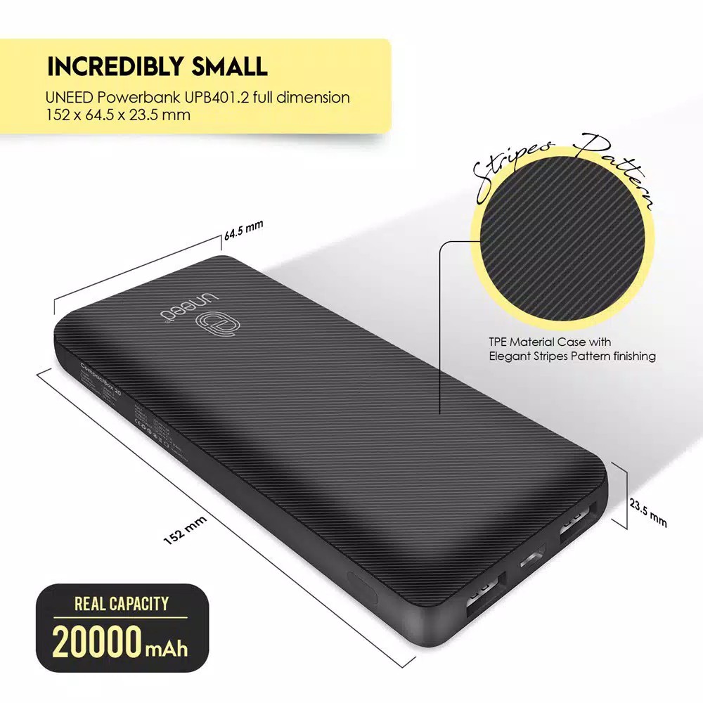 ORIGINAL POWERBANK 20000mah COMPACT BOX B20 - UNEED UPB-412.2