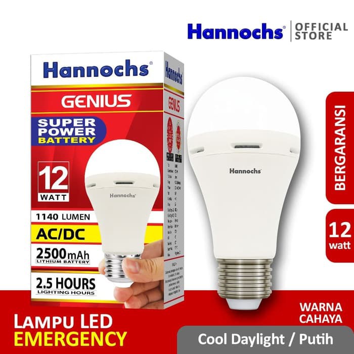 HANNOCHS Lampu Led Emergency Genius 12 Watt / Lampu LED AC/DC / Lampu Darurat