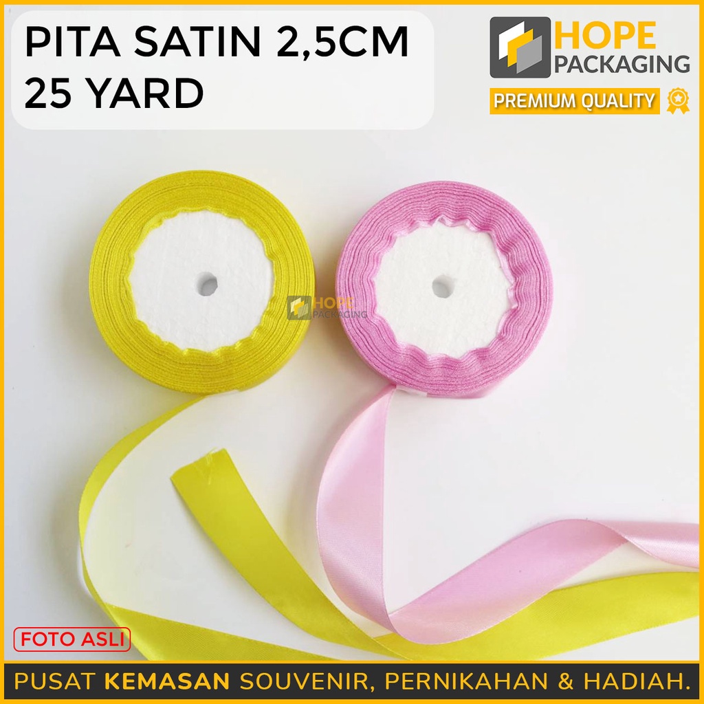 Termurah Pita Satin 2,5 CM  25 YARD 1Roll Warna Pastel Pita Bucket Bunga Untuk Kotak Kado , Craft , Souvenir