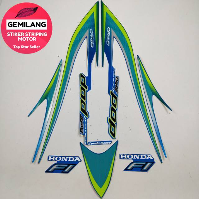 Striping Decal Polet Sticker honda beat pop idling stop 2014 2015 stiker list body biru motor standa