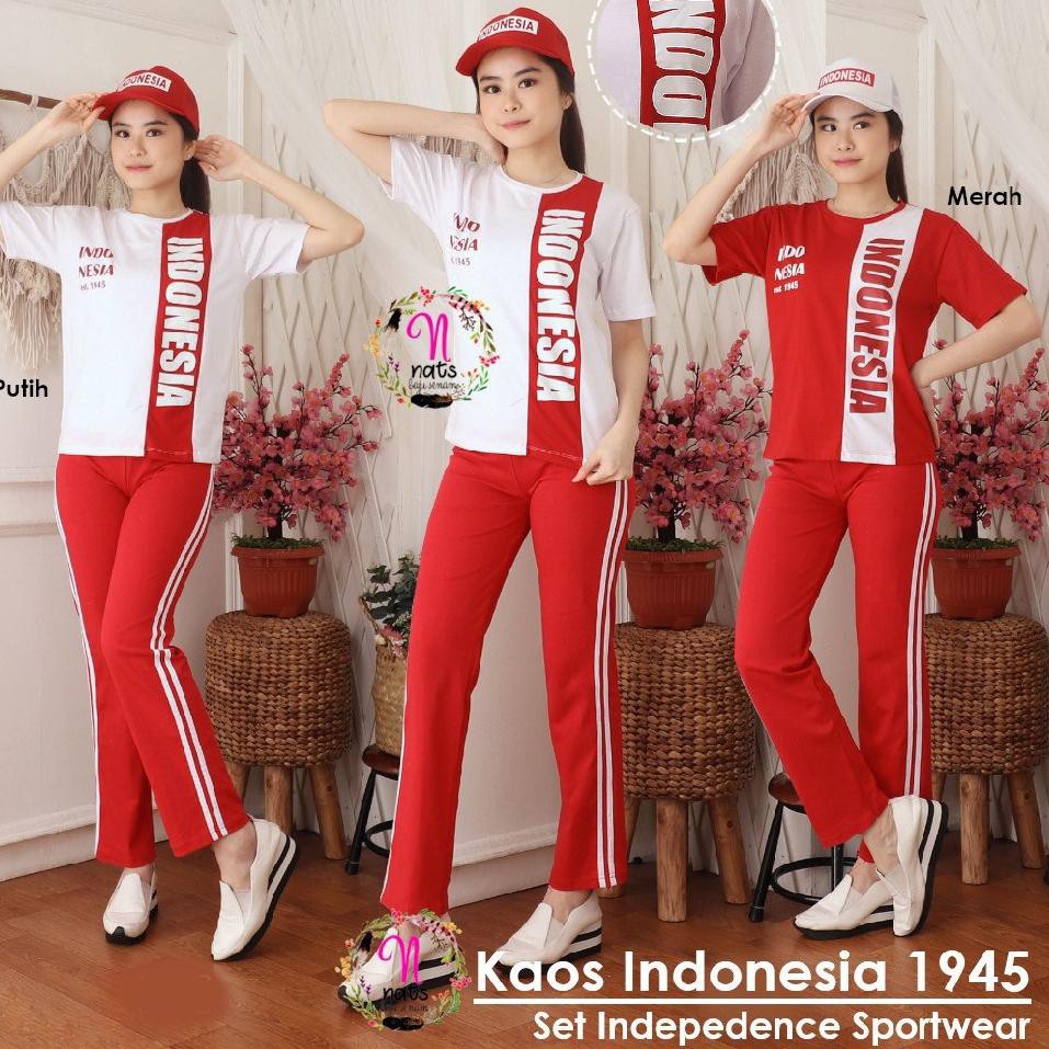 Potongan RED Indonesia SET kaos Indonesia Setelan Baju senam merah putih Olahraga Zumba Fitness Gym