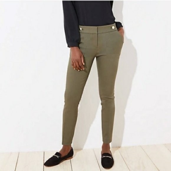 LOFT PLUS WOMEN Marissa Skinny Ankle Pants with Buttons Grape Leaf