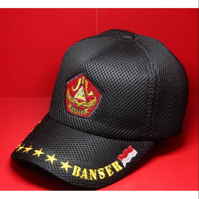 Topi ormas banser tulisan bordir jaring lembut belakang rel