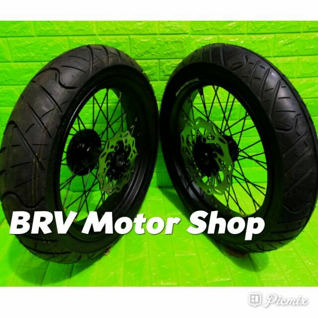 Sepaket Velg Supermoto Klx Bf Klx L Klx S Klx G D Tracker 150 Ples Ban Tapak Lebar Ring 17