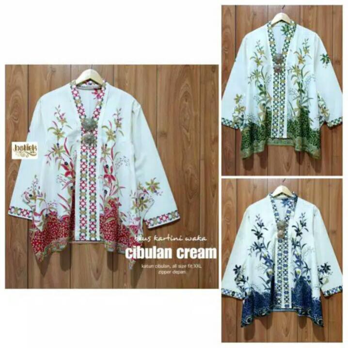 Blouse Kartini Waka Cibulan Cream Blus Wanita Batik Modern Motif Cewek Premium Exclusive Jumbo