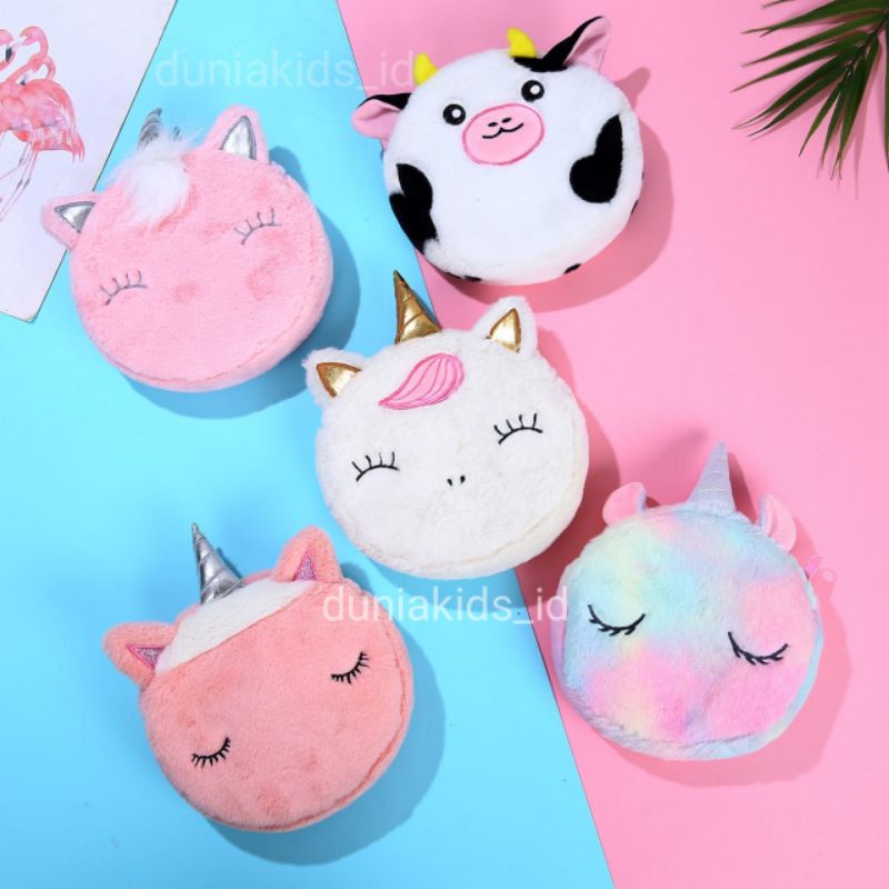 Tas Selempang Anak Perempuan Motif Unicorn 3D Bahan Bludru Lembut, Kapasitas 1 Ruang, Model Terbaru