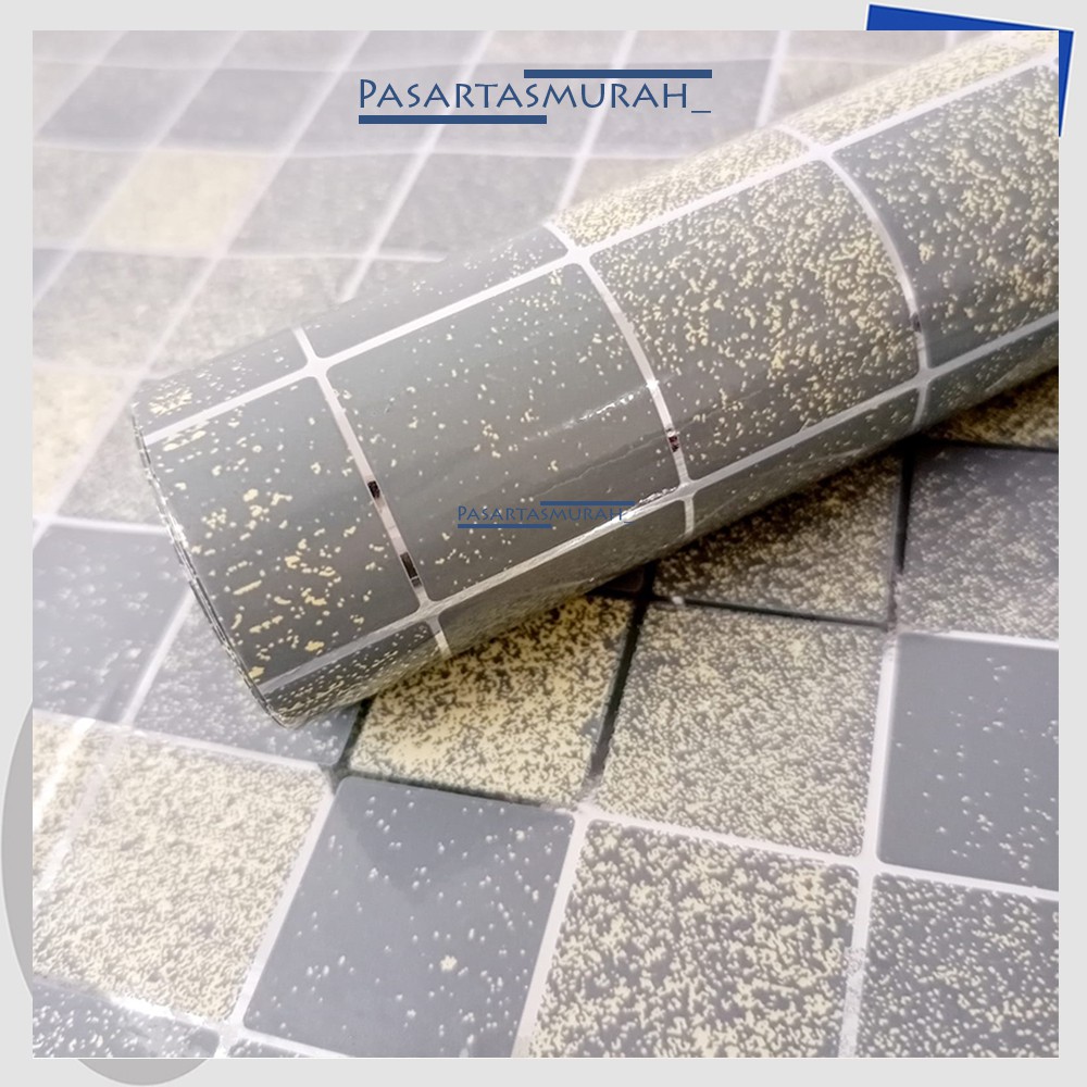 Wallpaper Dinding Dapur Anti Minyak Motif Kotak Glossy Stiker Kitchen Set