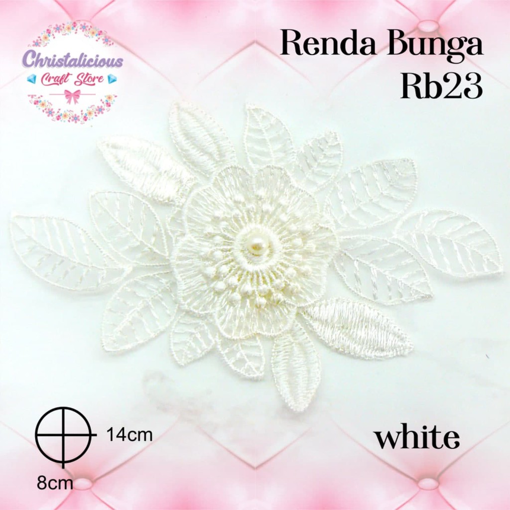 Aplikas bunga renda RB 23 putih, renda daun, renda bunga, aplikasi renda, aplikasi bunga,renda hijab