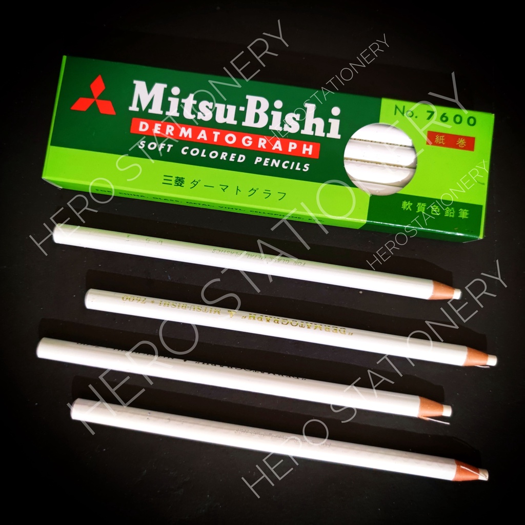 

Mitsubishi pensil kaca dermatograph pencil glass putih white . 12 unit