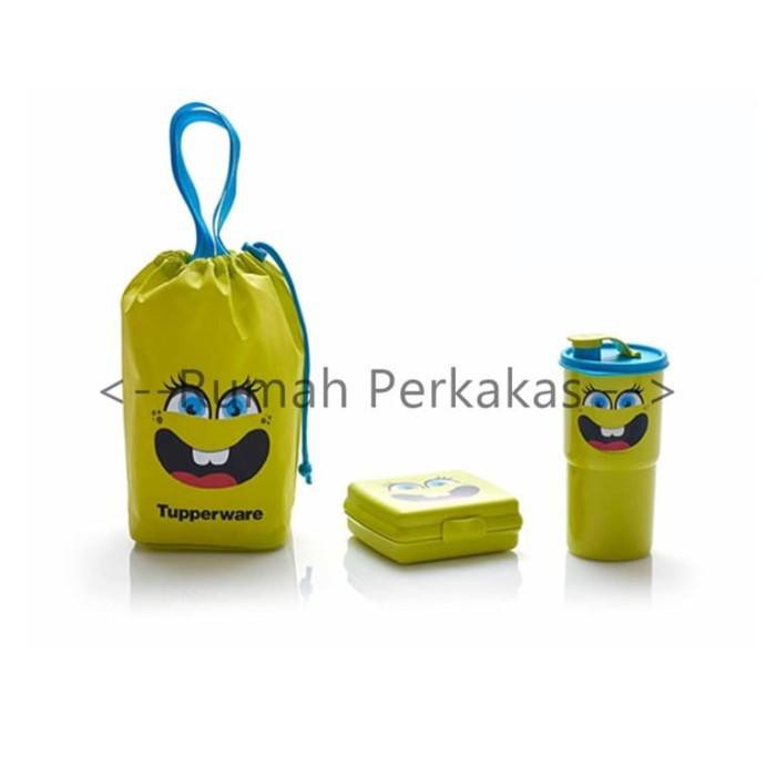 (TAPERWARE ASLI) Tupperware Smiley Lunch Set - Hijau bekal anak botol air tempat makan TERMURAH