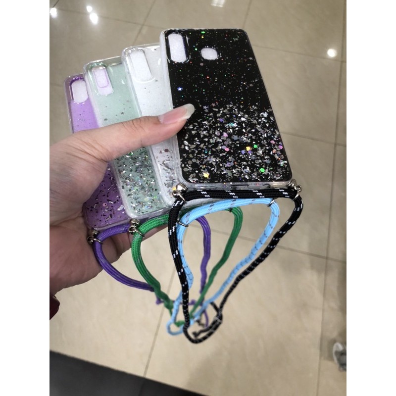 SAMSUNG A10S/A20S/A20/A30/A50/A30S/A50S/A70/A80/A90 CASE TALI GANTUNGAN NAGITA GLITER LANYARD CASE